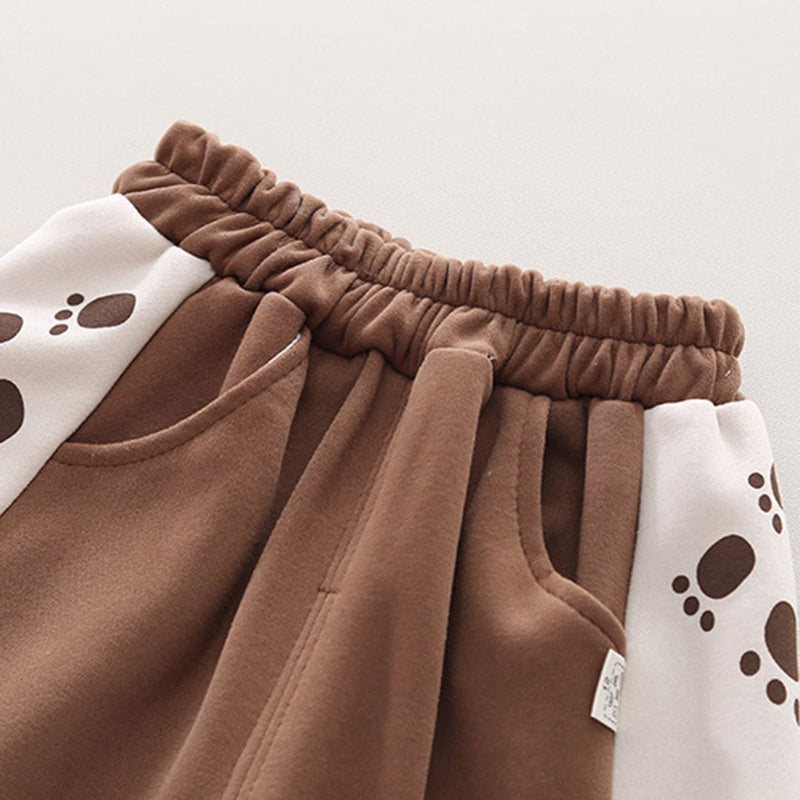 Boys Brown Color-blocked Pocket Teddy Sweatshirt With Trouser Set Sets   