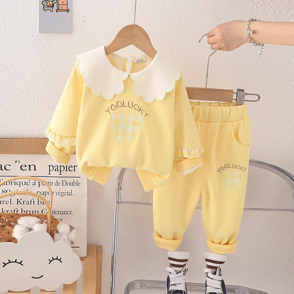 Girls Bow Embroidery Yellow Sweatshirt With Pants Set Sets Yellow 1-2 Y 