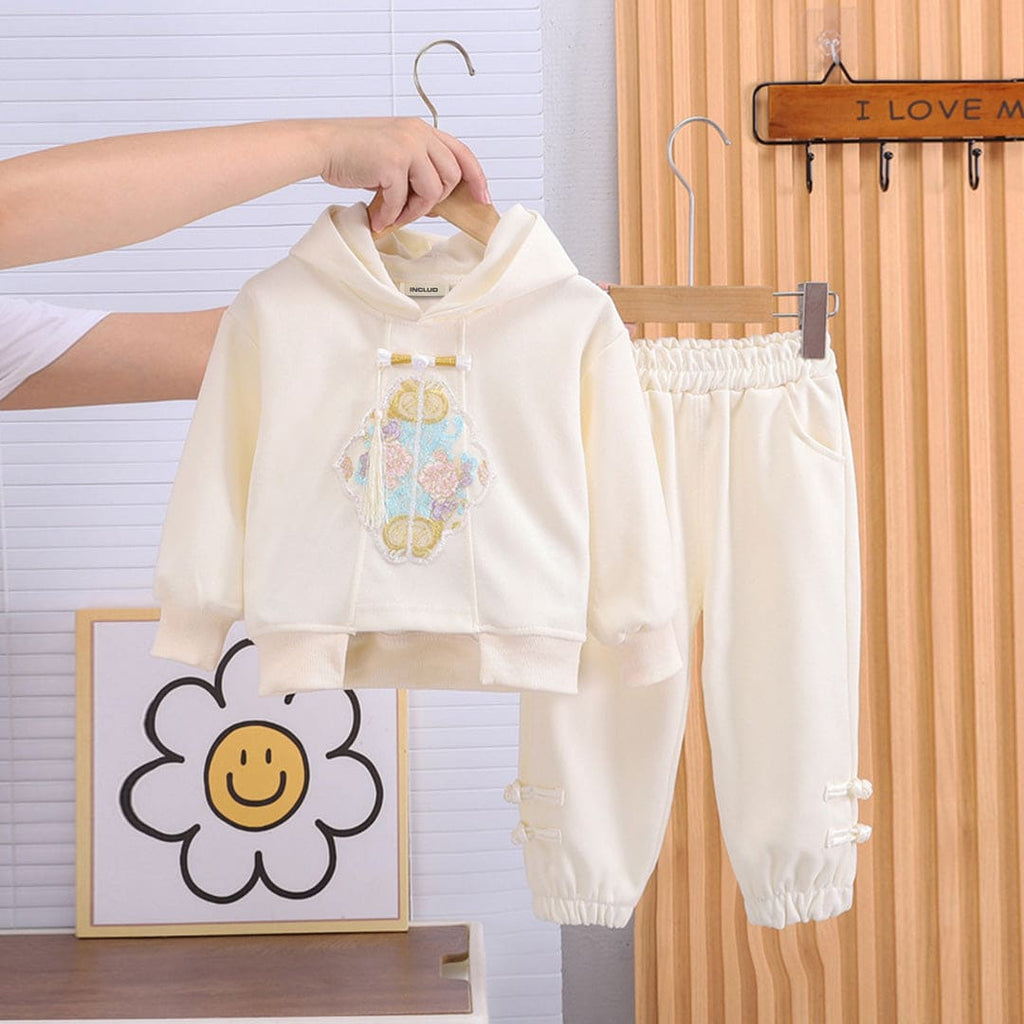 Girls Off White Embroidered Hooded Sweatshirt With Pants Set Sets Off White 1-2 Y 