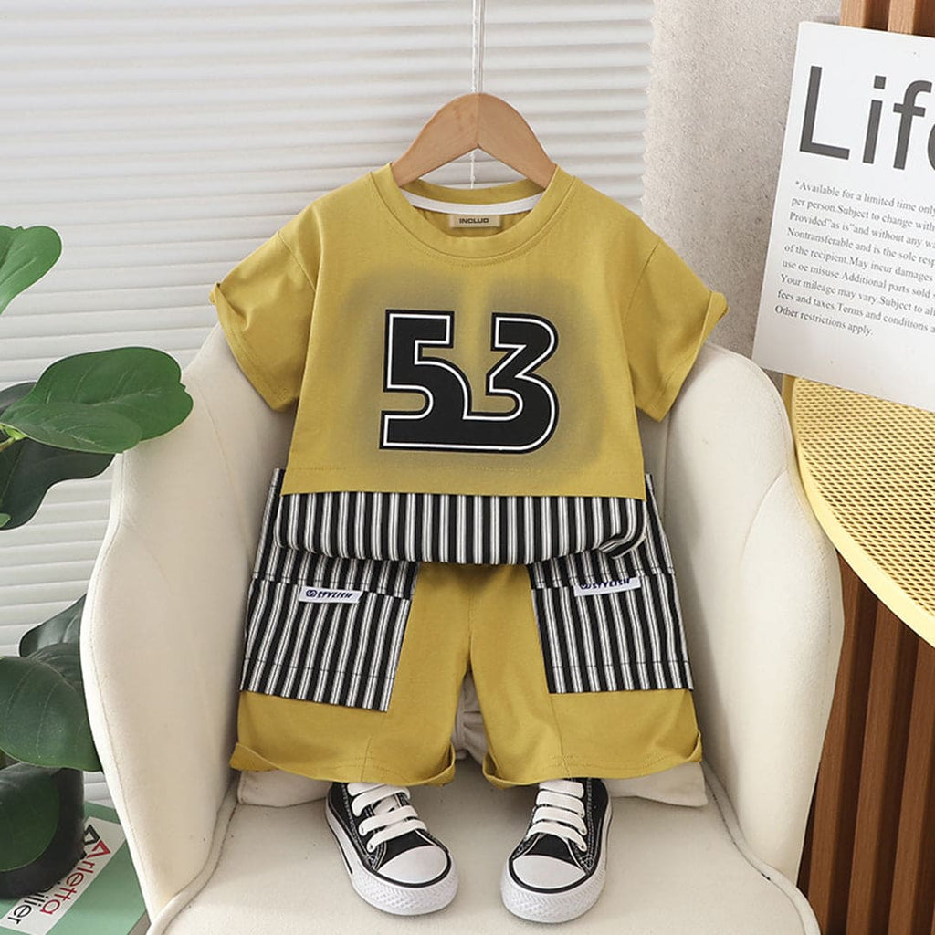 Boys Short Sleeve Alphabet Print Yellow T-Shirt With Shorts Set Sets Yellow 1-2 Y 