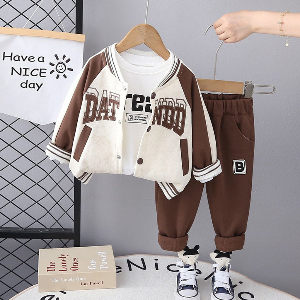 Boys Brown Varsity Jacket With T-Shirt & Trouser Set Sets Brown 1-2 Y 