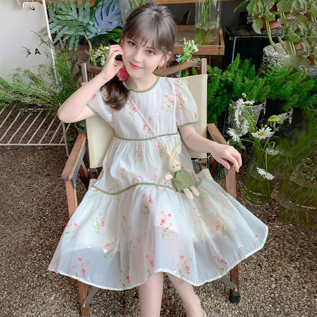Girls Floral Printed Princess Casual Summer Dress