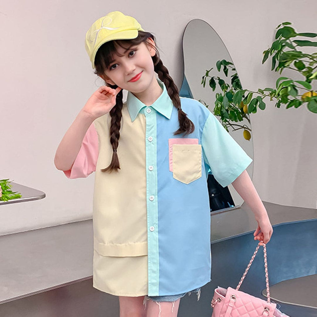 Girls Color-Blocked Trendy Summer Shirt