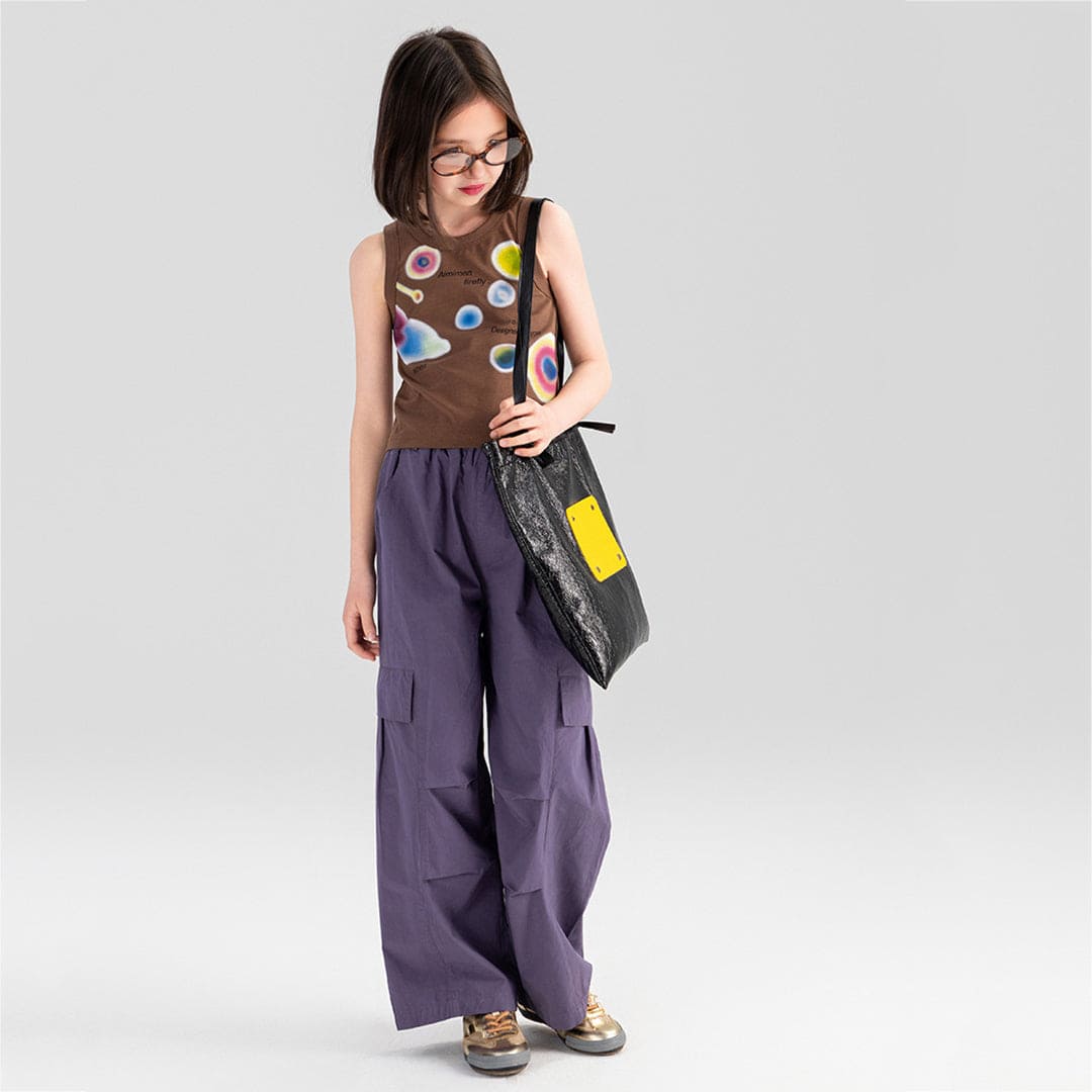 Girls Elasticated Loose Fit Pants With Pocket Flap Joggers   