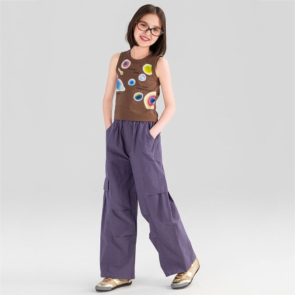 Girls Elasticated Loose Fit Pants With Pocket Flap