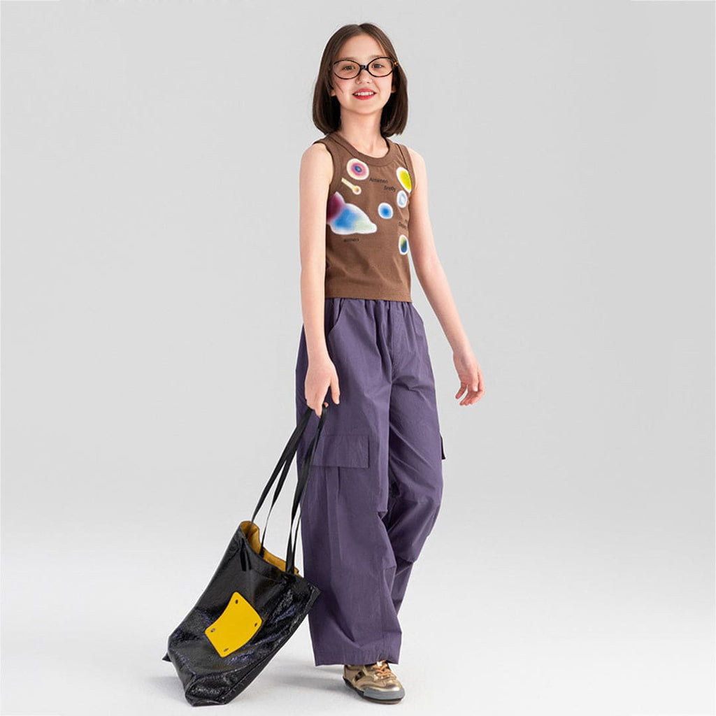 Girls Elasticated Loose Fit Pants With Pocket Flap Joggers   