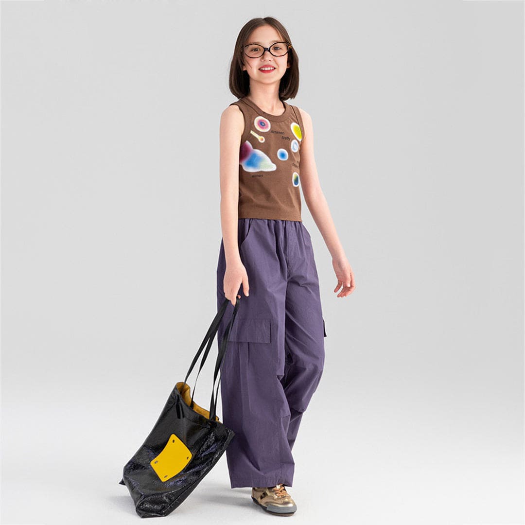Girls Elasticated Loose Fit Pants With Pocket Flap Joggers   