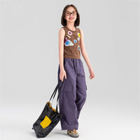 Girls Elasticated Loose Fit Pants With Pocket Flap Joggers   