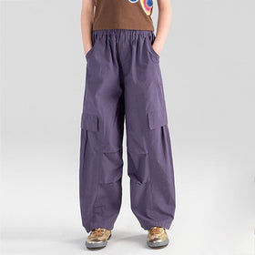 Girls Elasticated Loose Fit Pants With Pocket Flap Joggers   