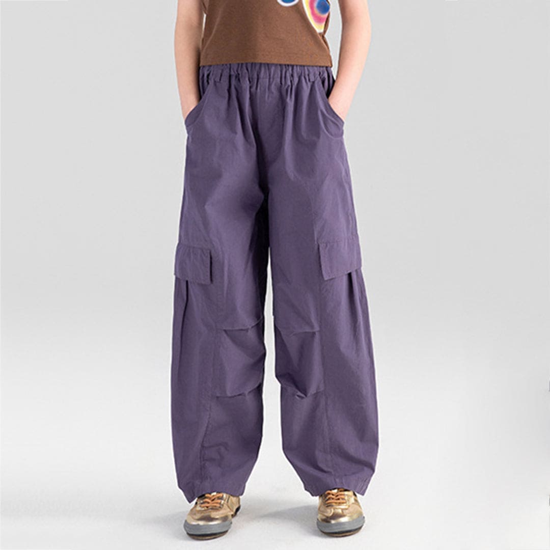 Girls Elasticated Loose Fit Pants With Pocket Flap Joggers   