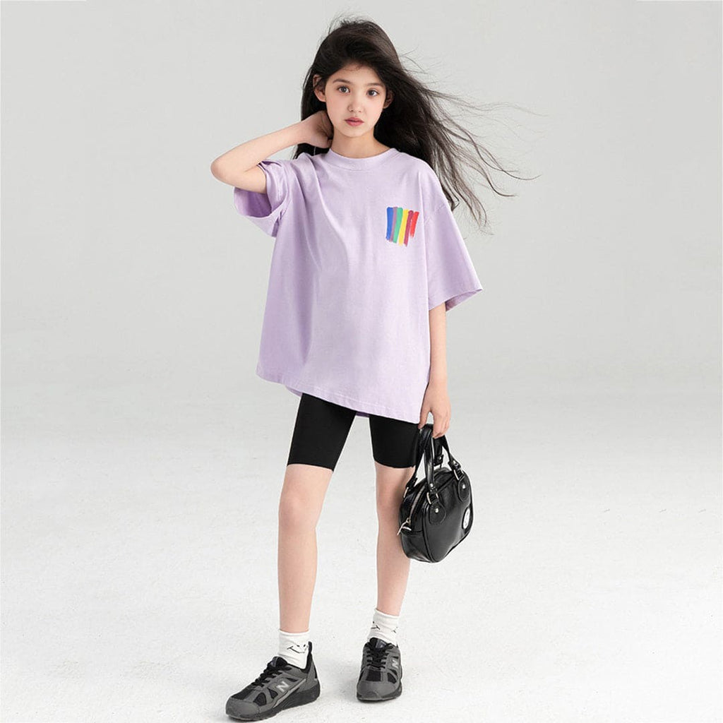 Girls Graphic Print Short Sleeves Oversized T-shirt