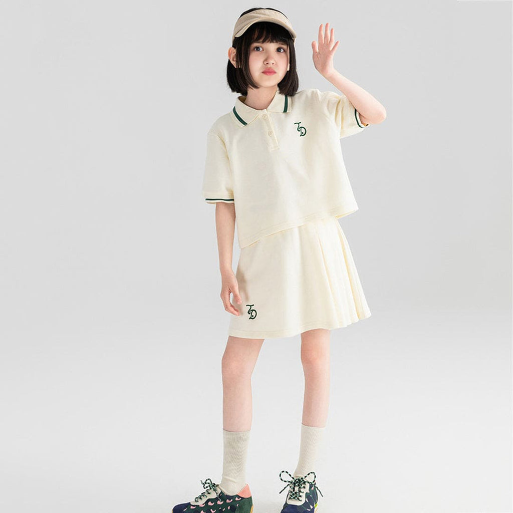 Girls Knitted Polo T-shirt with Skirt Set