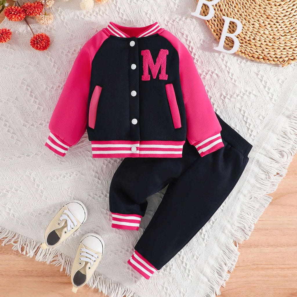 Girls Pink Varsity Jacket with Sweatpants Set Sets Red 6-9 M 