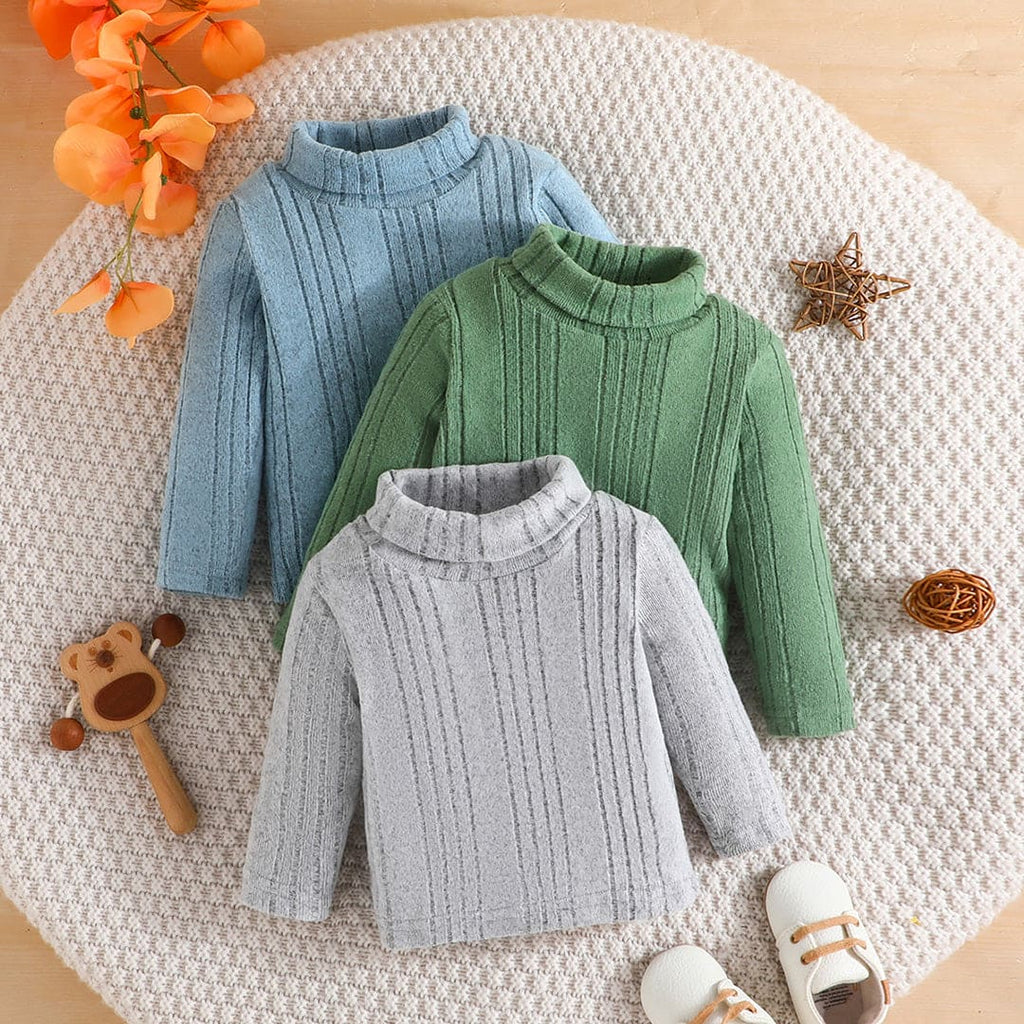 Girls Multicolored Long Sleeve Turtle Neck Top ( Pack Of 3 ) Tops Multicolor 3-6 M 