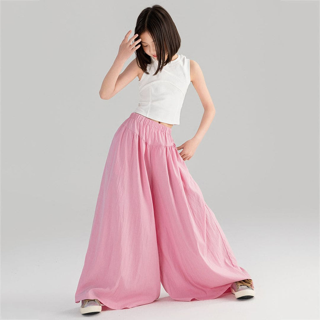 Girls Pink Elasticated Straight Fit Summer Pants