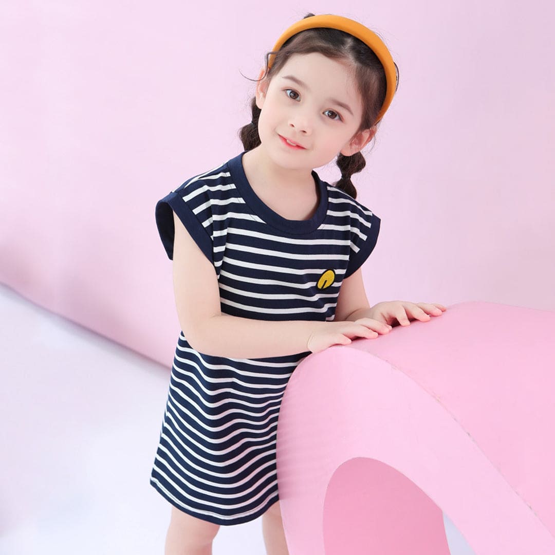 Girls Striped Sleeveless T-Shirt Dress Casual Dresses   