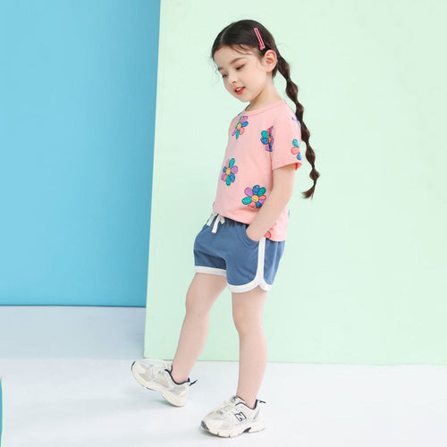 Girls Floral Print Short Sleeves T-Shirt Tshirts   