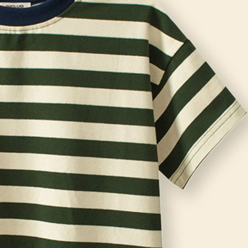Boys Green Striped Short Sleeves T-Shirt Tshirts   