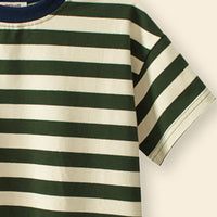 Boys Green Striped Short Sleeves T-Shirt Tshirts   
