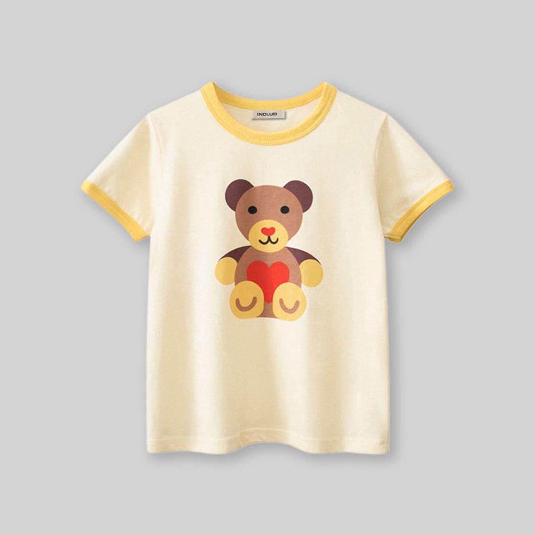 Girls Teddy Print Short Sleeves T-Shirt Tshirts   