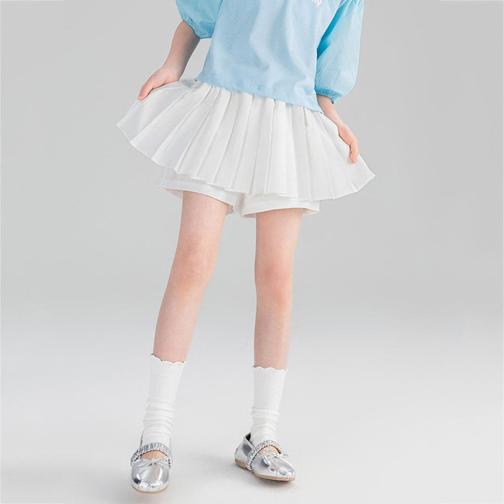 Girls Elasticated Pleated Skirts With Inner Shorts