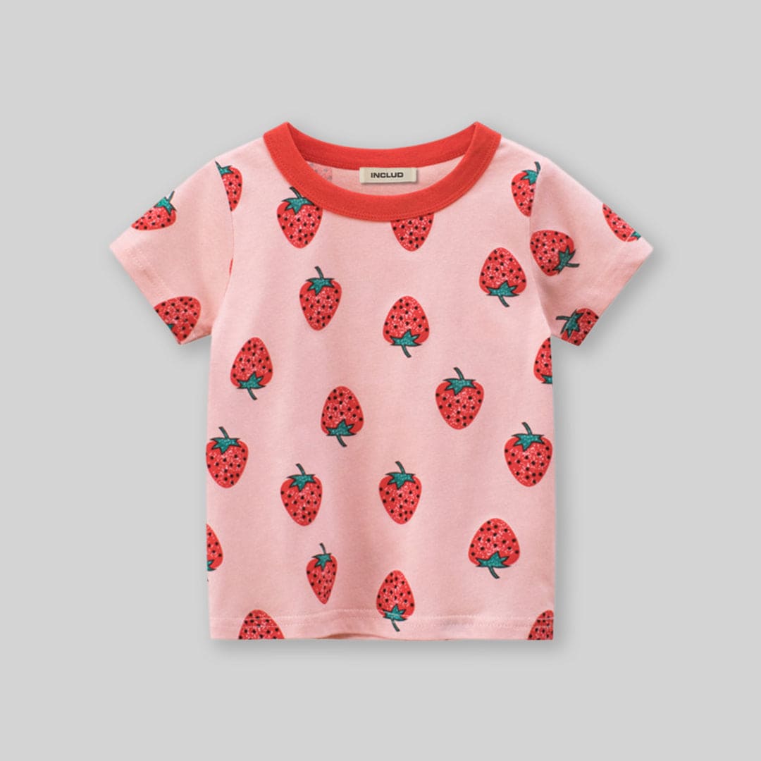 Girls Strawberry Print Short Sleeves T-Shirt Tshirts   