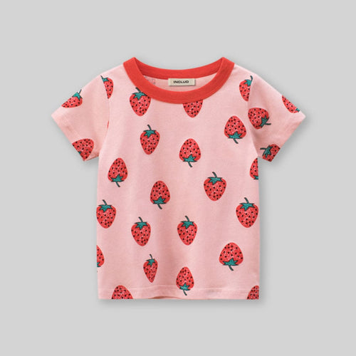 Girls Strawberry Print Short Sleeves T-Shirt Tshirts   