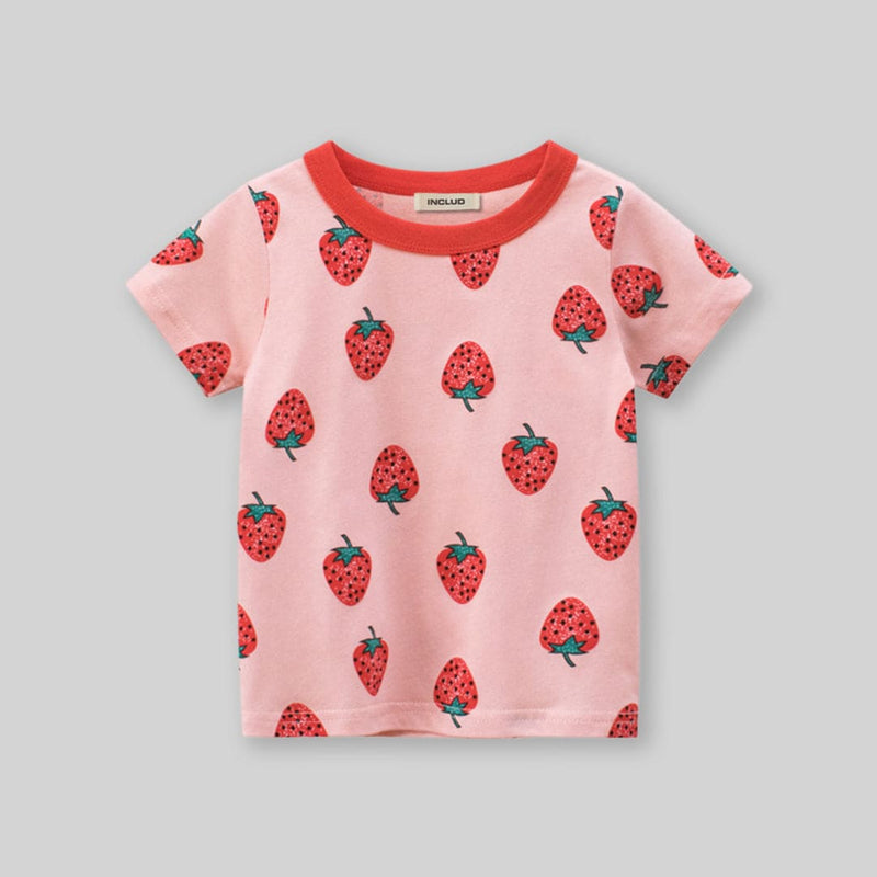 Girls Strawberry Print Short Sleeves T-Shirt Tshirts   