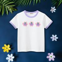 Girls White Printed Short Sleeves T-Shirt Tshirts White 1-2 Y 