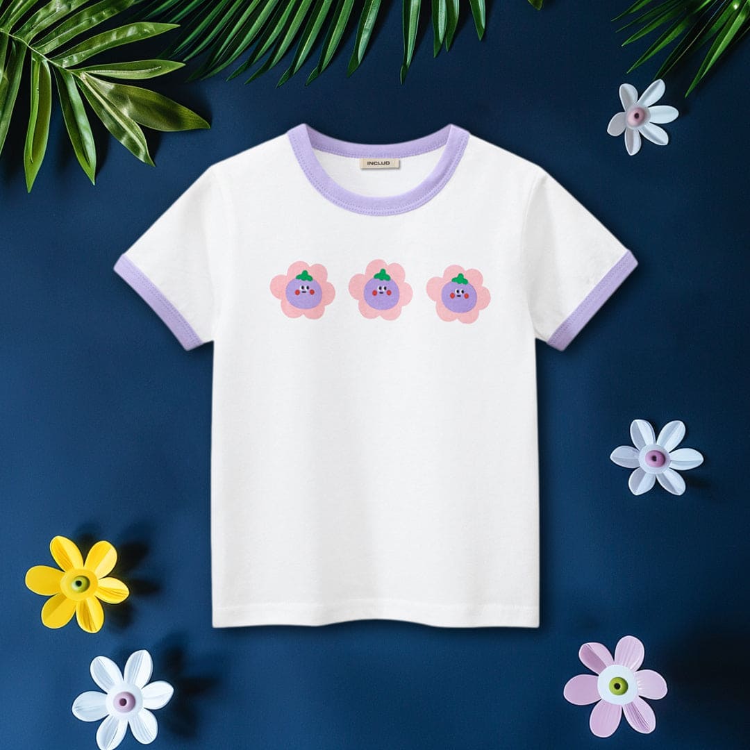 Girls White Printed Short Sleeves T-Shirt Tshirts White 1-2 Y 