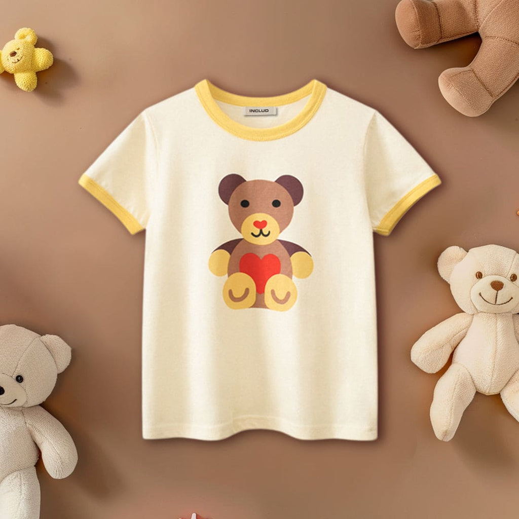 Girls Teddy Print Short Sleeves T-Shirt