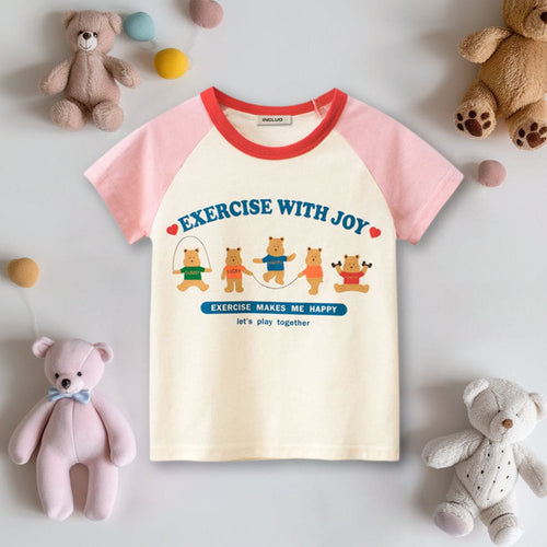 Girls Graphic Print Raglan Sleeves T-Shirt Tshirts Pink 1-2 Y 