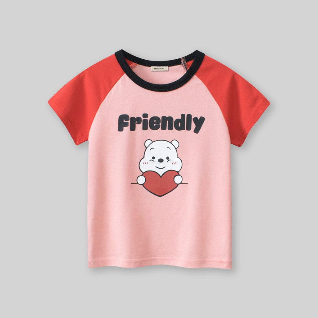 Girls Graphic Print Raglan Sleeves T-Shirt Tshirts   