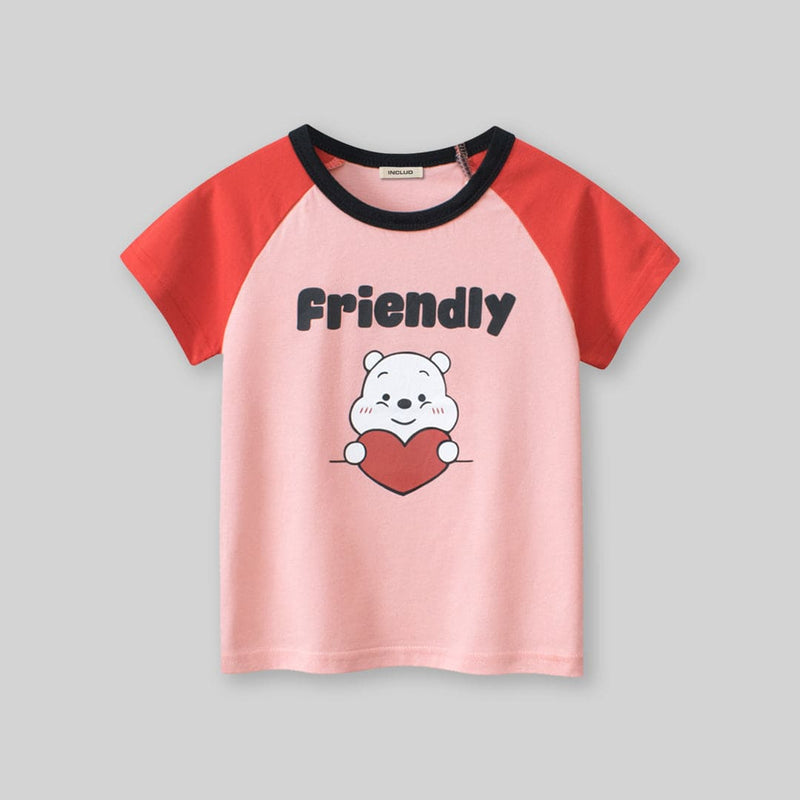 Girls Graphic Print Raglan Sleeves T-Shirt Tshirts   