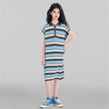 Girls Blue Striped Short Sleeves T-Shirt Dress Casual Dresses Blue 3-4 Y 
