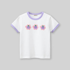 Girls White Printed Short Sleeves T-Shirt Tshirts   