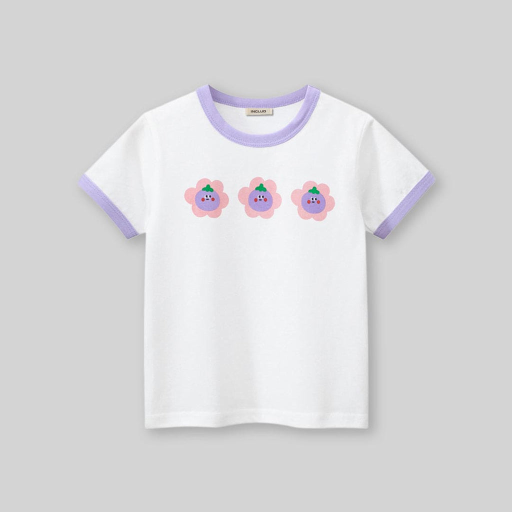 Girls White Printed Short Sleeves T-Shirt Tshirts   