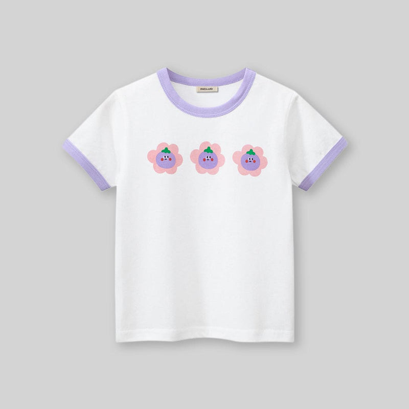 Girls White Printed Short Sleeves T-Shirt Tshirts   