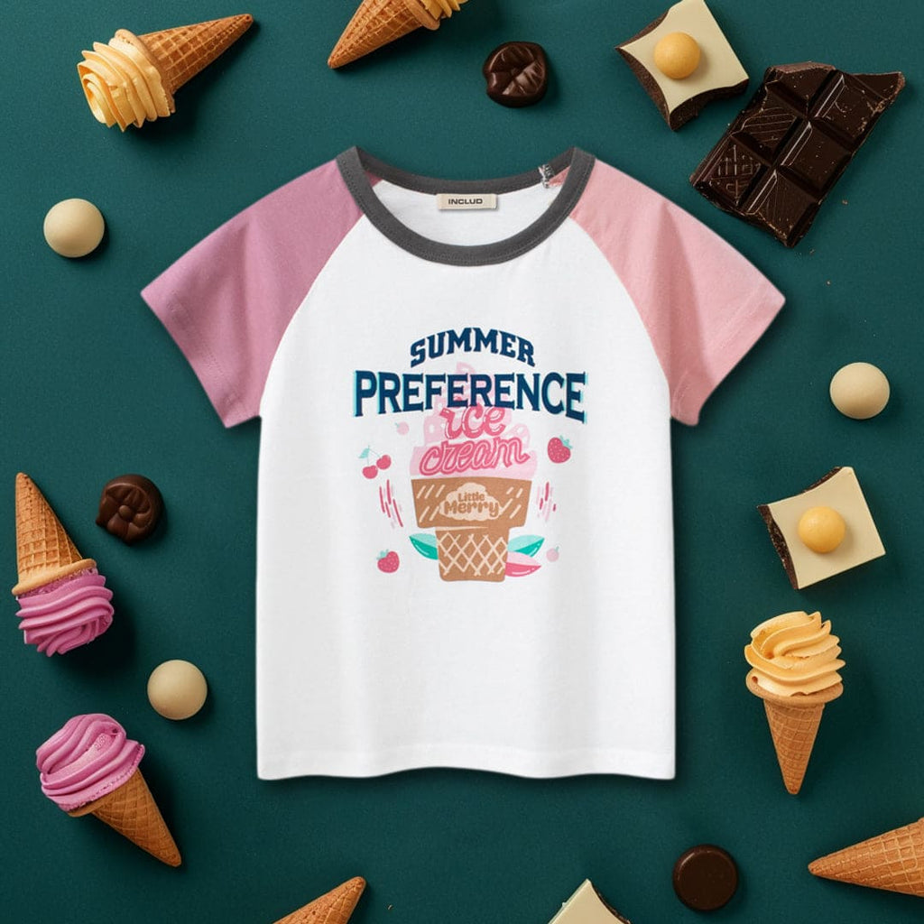 Girls Graphic Print Raglan Sleeves T-Shirt Tshirts Beige 1-2 Y 