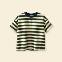 Boys Green Striped Short Sleeves T-Shirt Tshirts Green 5-6 Y 