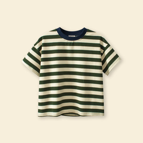 Boys Green Striped Short Sleeves T-Shirt Tshirts Green 5-6 Y 