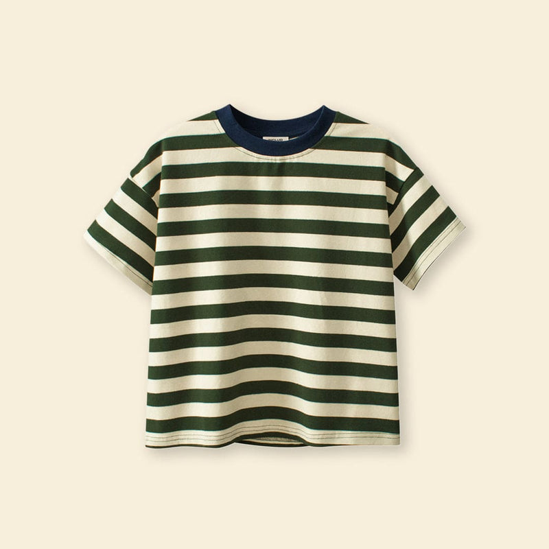 Boys Green Striped Short Sleeves T-Shirt Tshirts Green 5-6 Y 