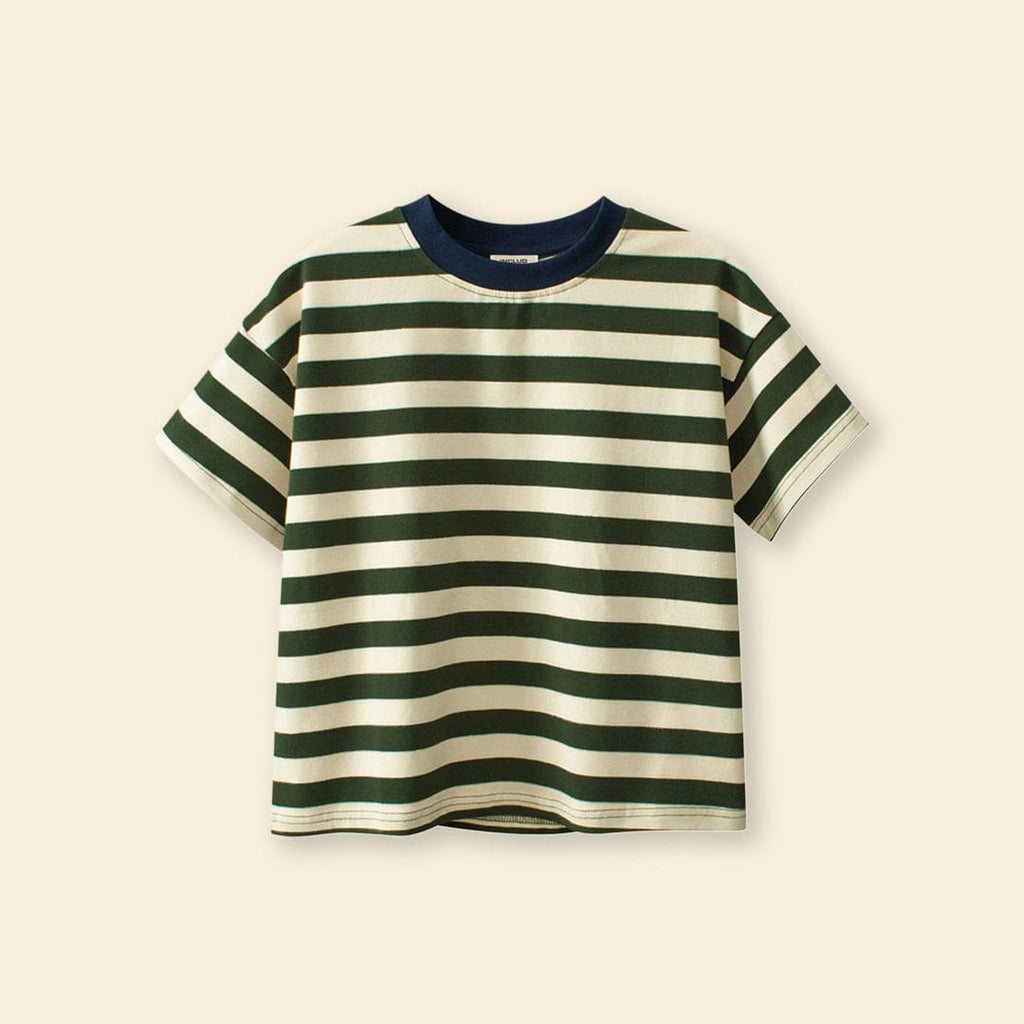 Boys Green Striped Short Sleeves T-Shirt