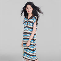Girls Blue Striped Short Sleeves T-Shirt Dress Casual Dresses   