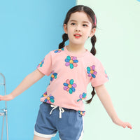 Girls Floral Print Short Sleeves T-Shirt Tshirts   