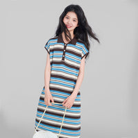 Girls Blue Striped Short Sleeves T-Shirt Dress Casual Dresses   