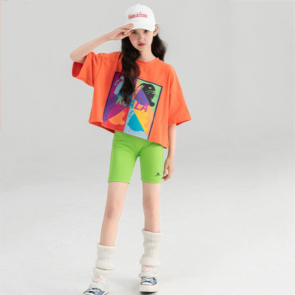 Girls Green Casual Elasticated Sports Slim Fit Shorts