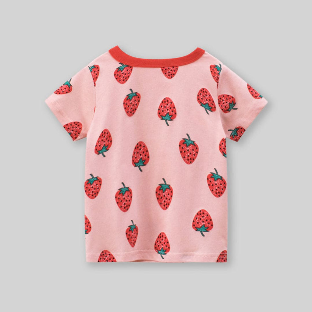 Girls Strawberry Print Short Sleeves T-Shirt Tshirts   