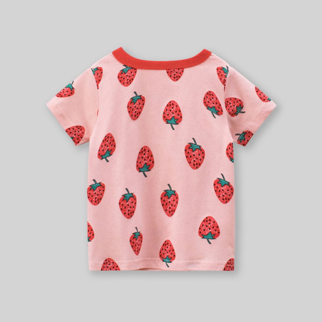 Girls Strawberry Print Short Sleeves T-Shirt Tshirts   