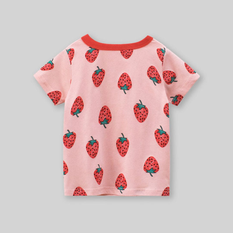 Girls Strawberry Print Short Sleeves T-Shirt Tshirts   